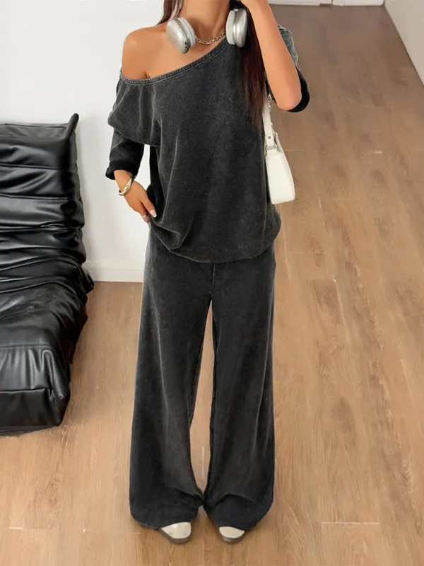 Boat Neck Top and Wide Leg Pants Set sold by Charming Charlie