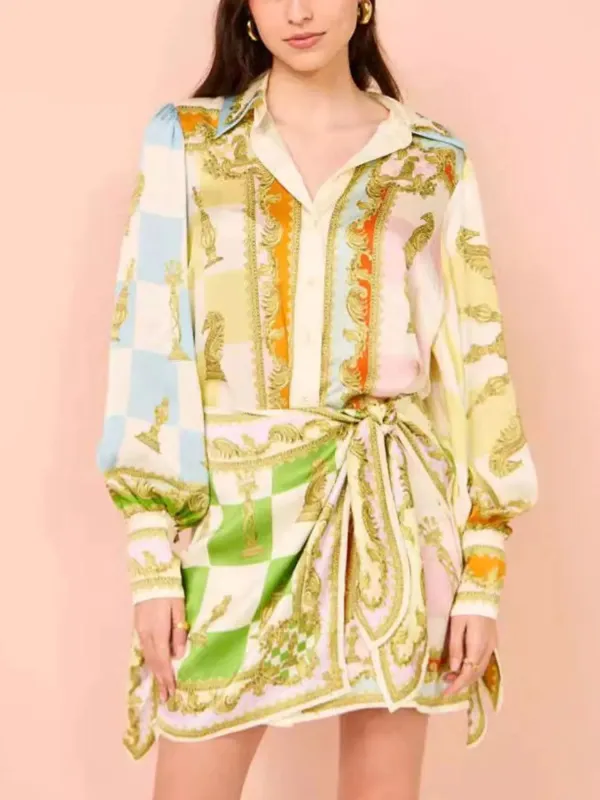 Printed Lantern Sleeve Shirt Dress sold by Charming Charlie