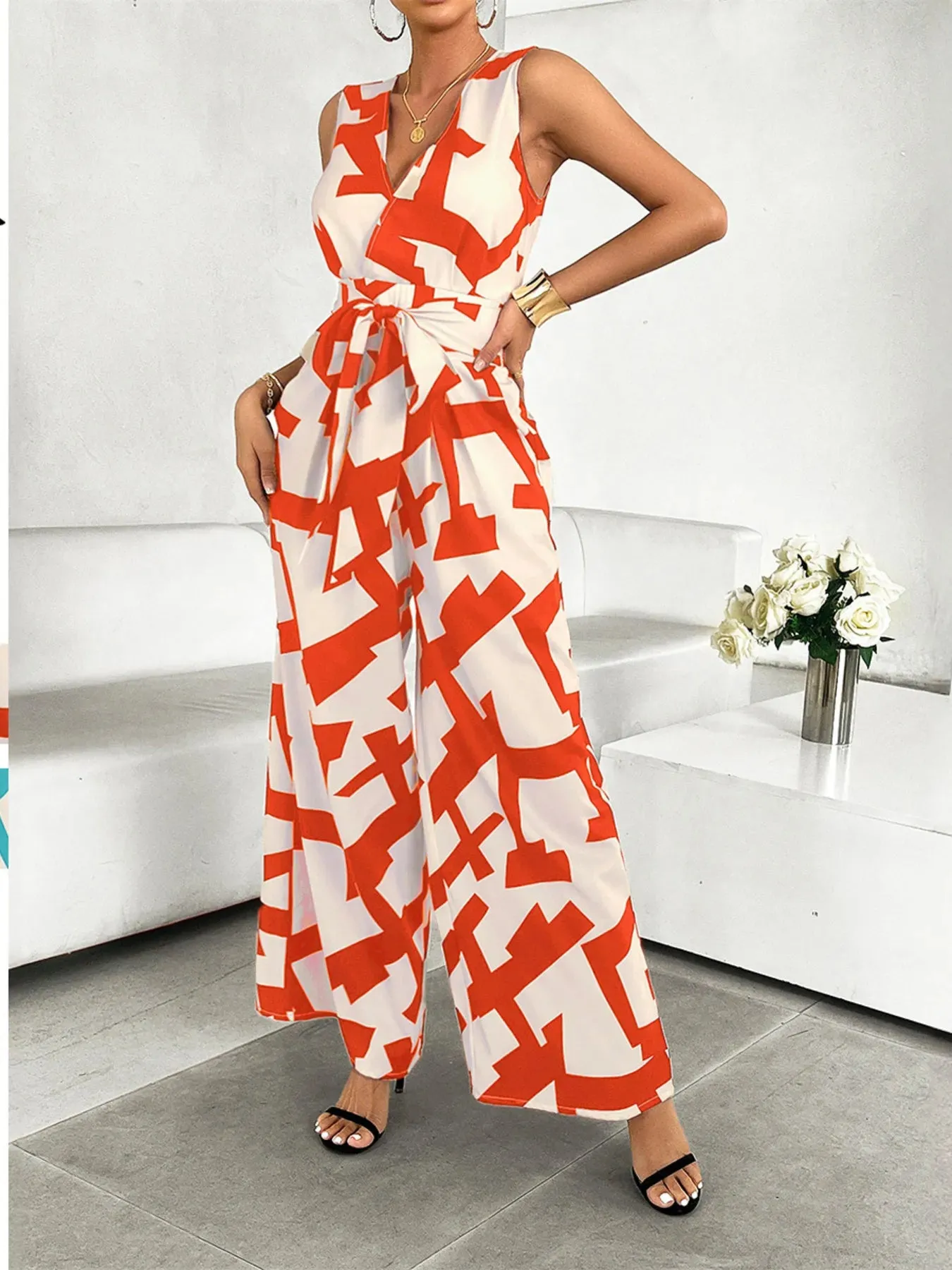 Printed Wide Leg Jumpsuit sold by Charming Charlie