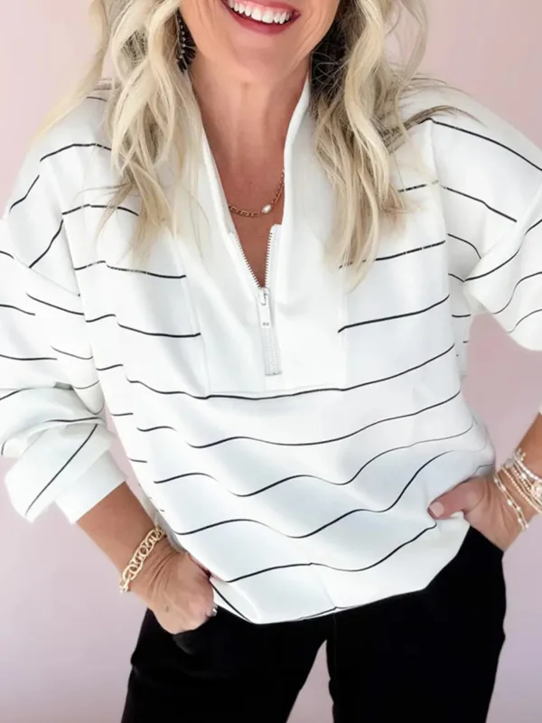 Striped Quarter Zip Sweatshirt with Relaxed Fit sold by Charming Charlie