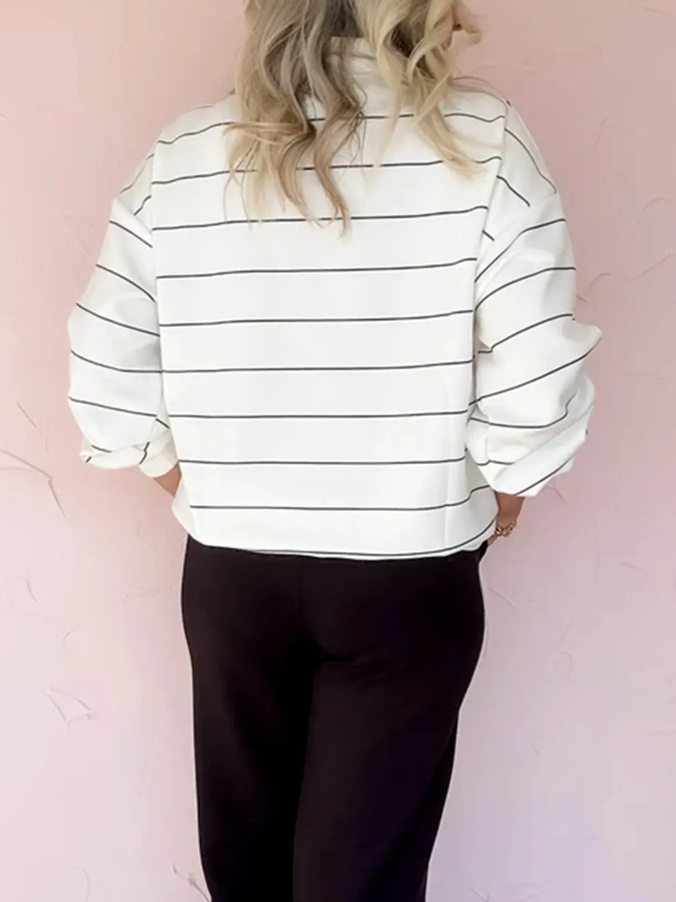 Striped Quarter Zip Sweatshirt with Relaxed Fit sold by Charming Charlie product image thumbnail 2