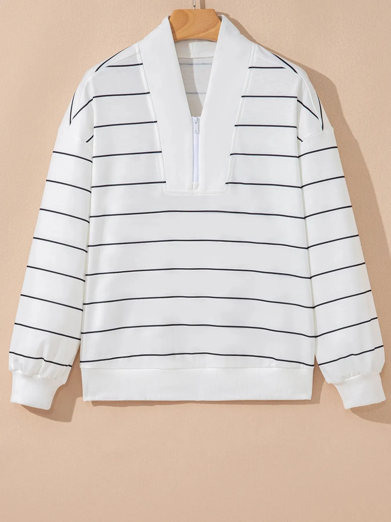Striped Quarter Zip Sweatshirt with Relaxed Fit sold by Charming Charlie product image thumbnail 5