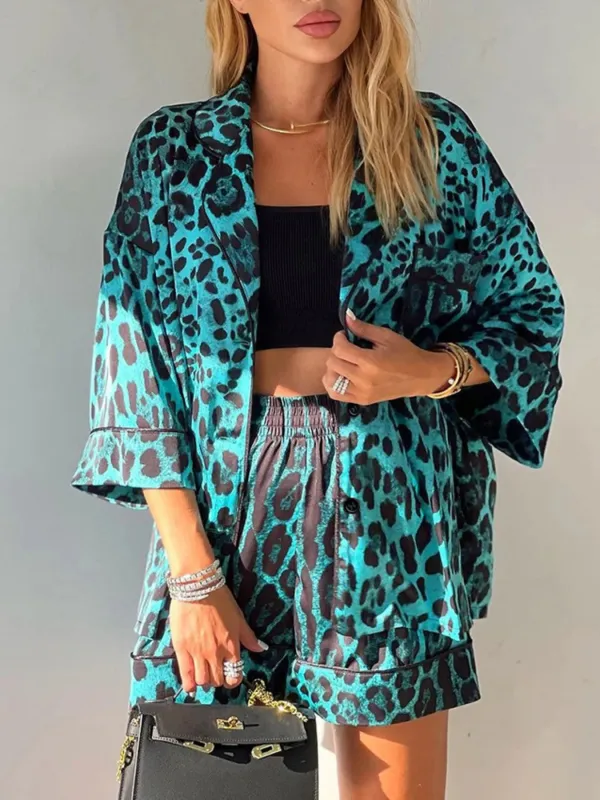 Leopard Print Top and Shorts Lounge Set sold by Charming Charlie