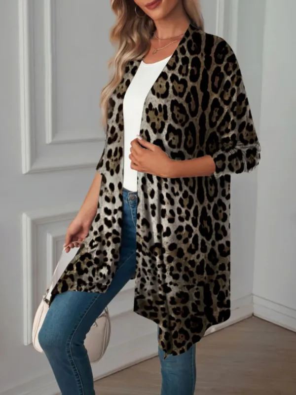 Leopard Print Long Open Front Cardigan sold by Charming Charlie