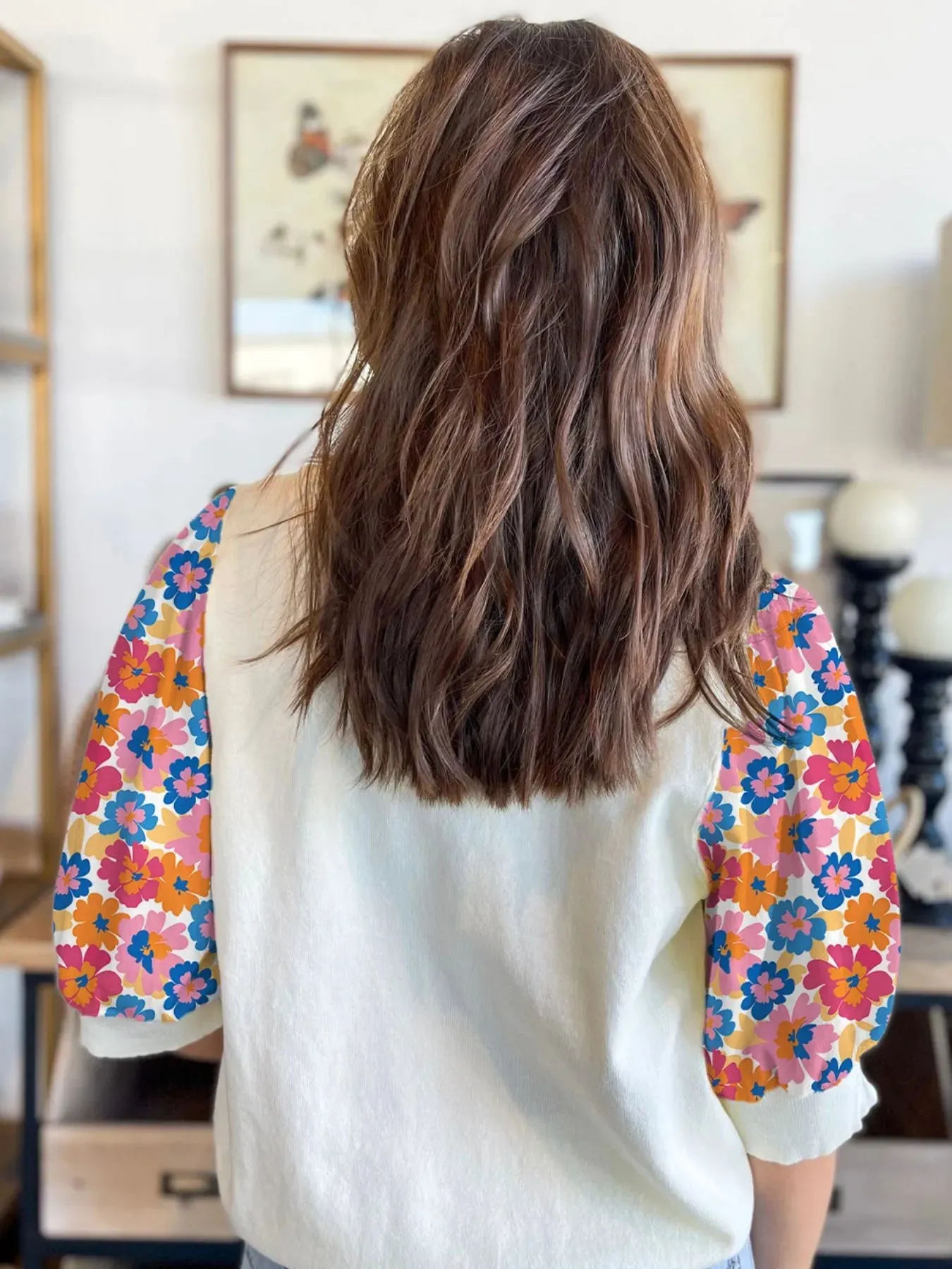 Floral Puff Sleeve Round Neck T-Shirt sold by Charming Charlie product image thumbnail 2