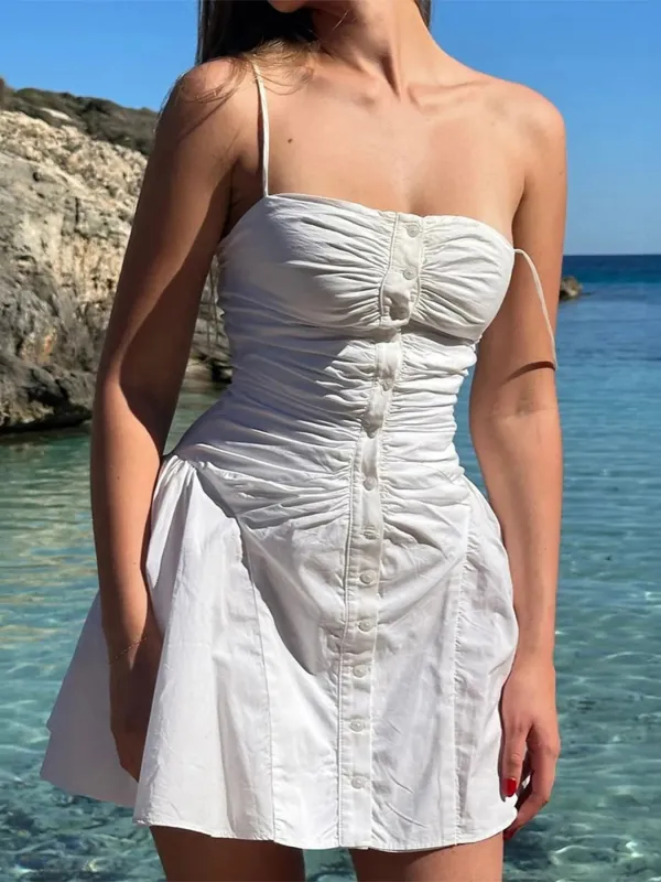 Ruched Button-Front Summer Dress sold by Charming Charlie