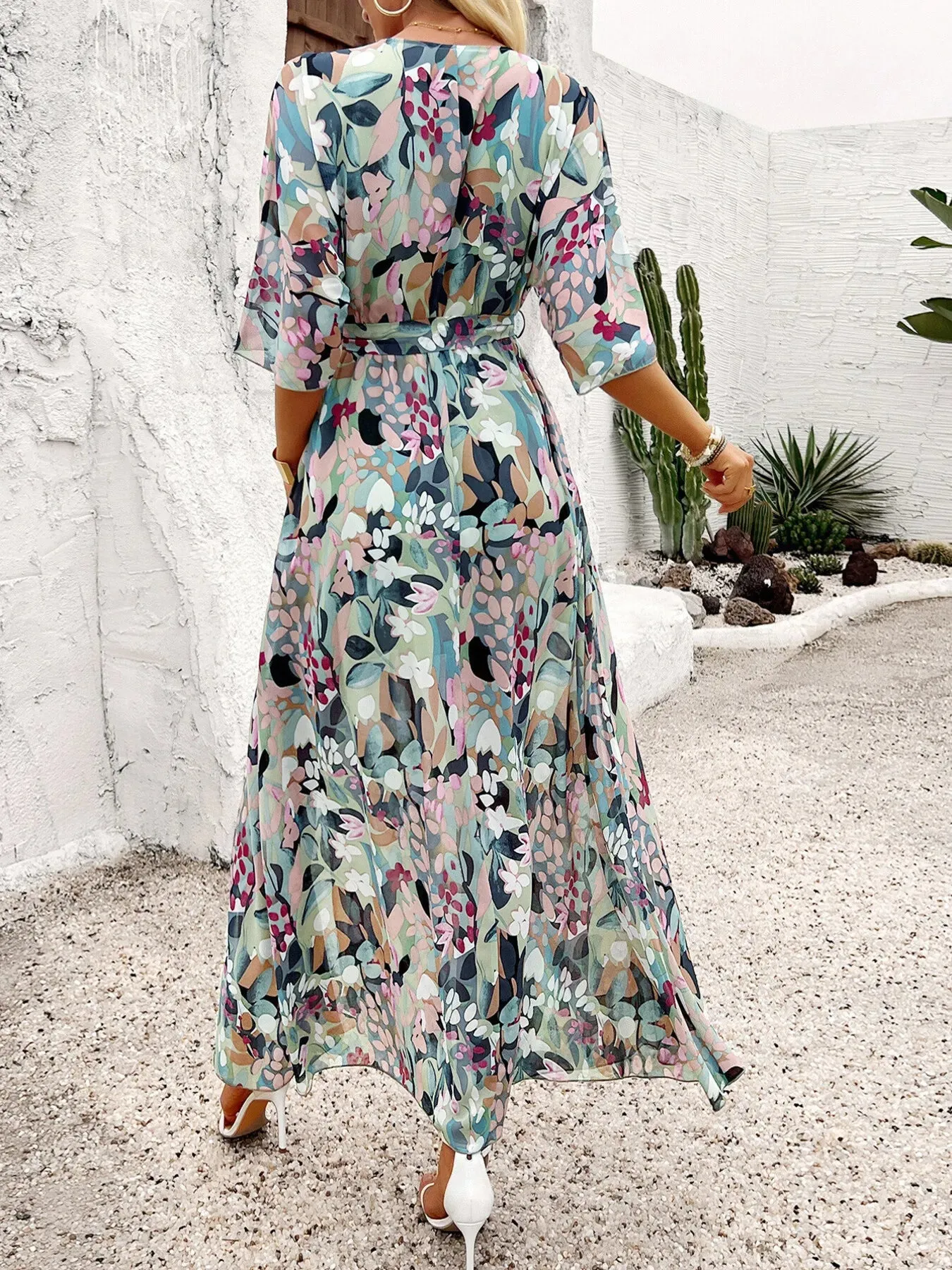 Slit Printed Surplice Half Sleeve Maxi Dress sold by Charming Charlie product image thumbnail 5