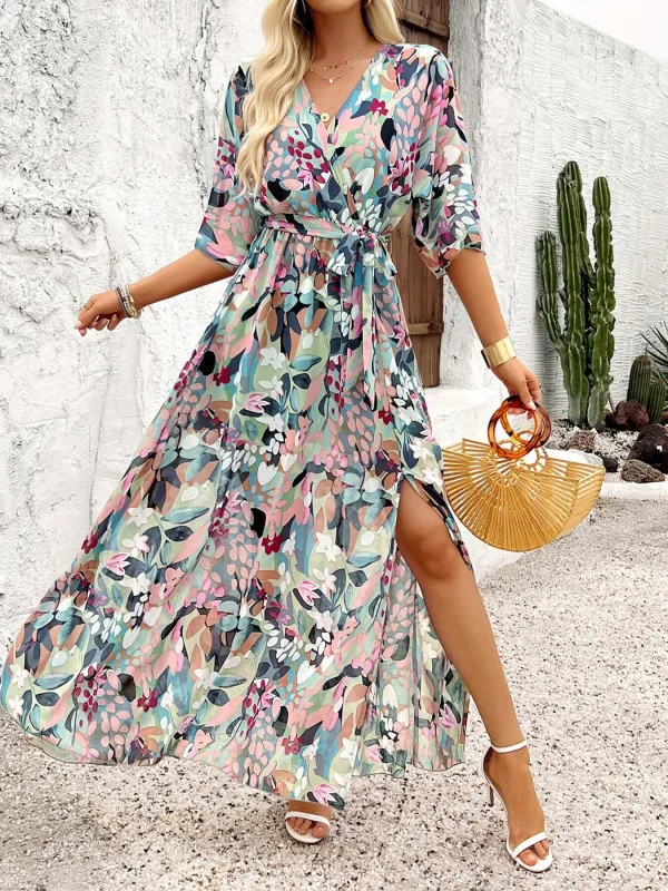 Slit Printed Surplice Half Sleeve Maxi Dress sold by Charming Charlie