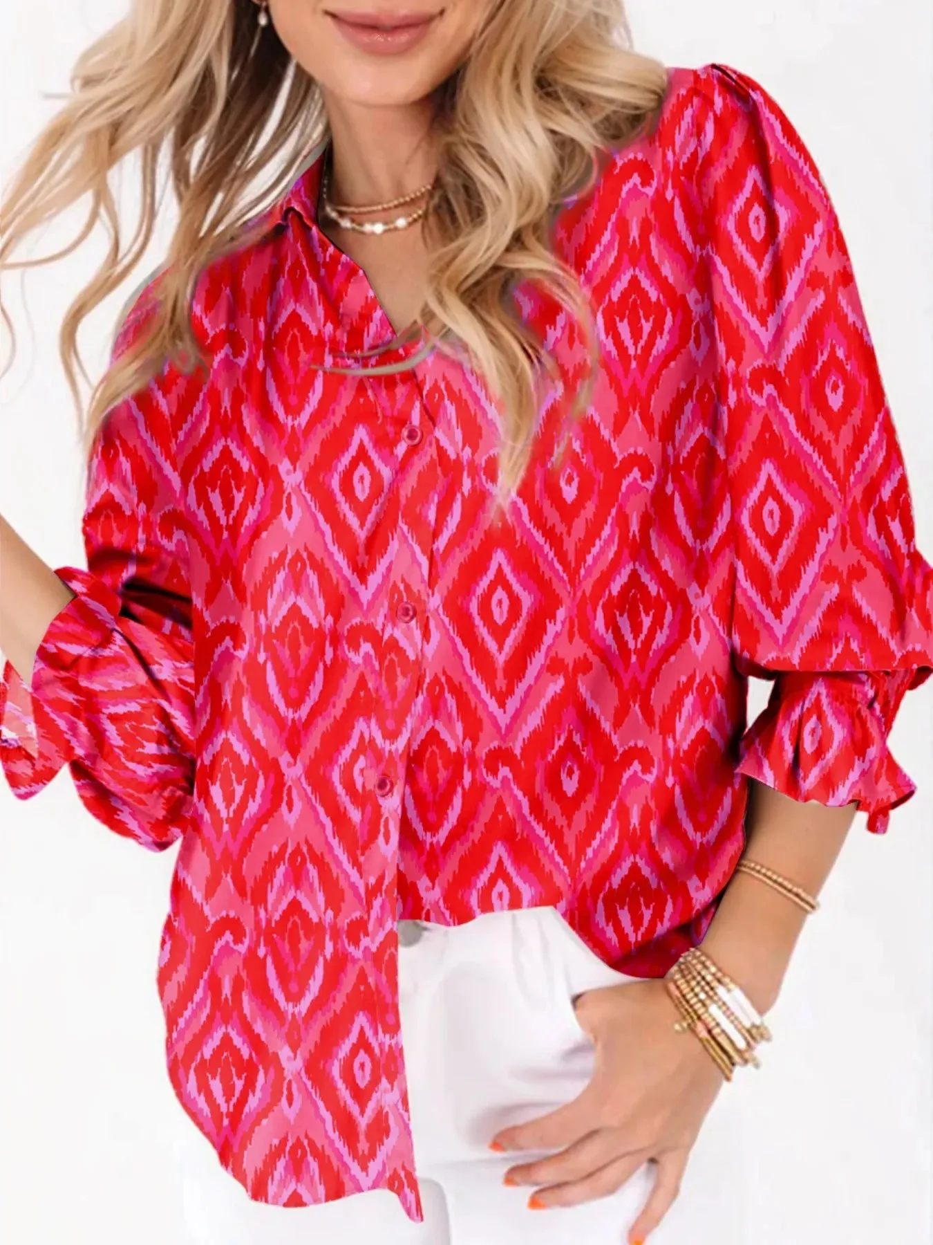 Diamond Print Flounce Sleeve Shirt sold by Charming Charlie