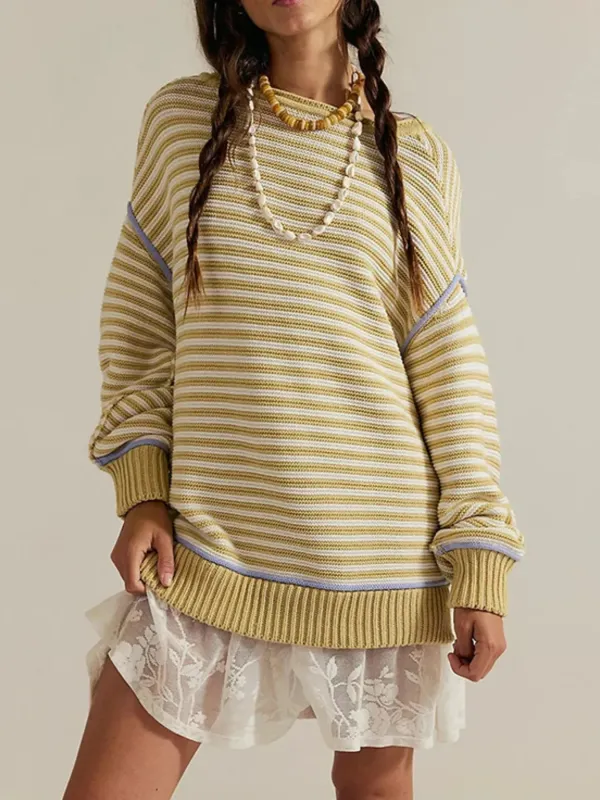 Slit Striped Oversized Sweater made by Charming Charlie
