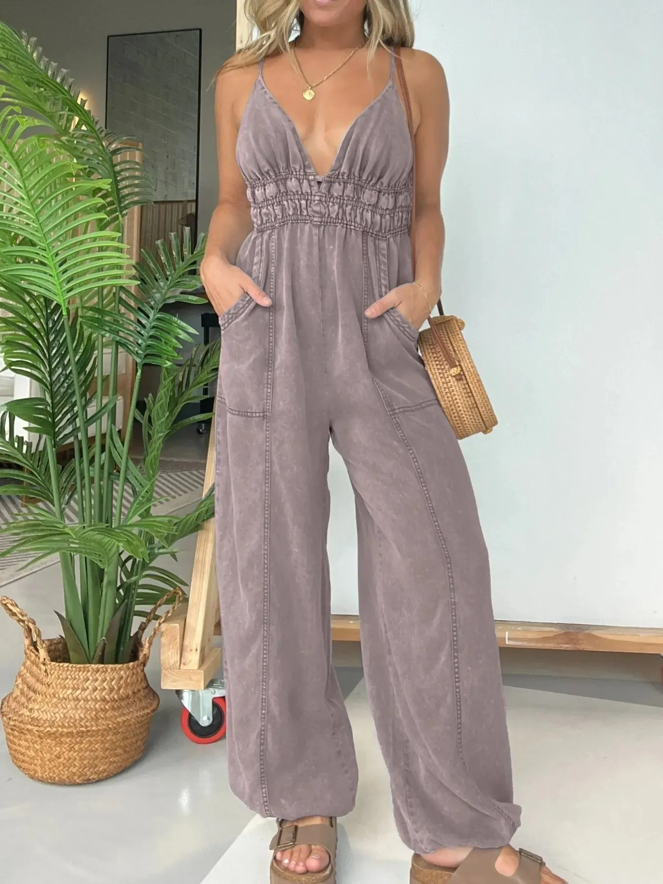 Full Size Wide Leg Spaghetti Strap Jumpsuit Plus Size sold by Charming Charlie product image thumbnail 4