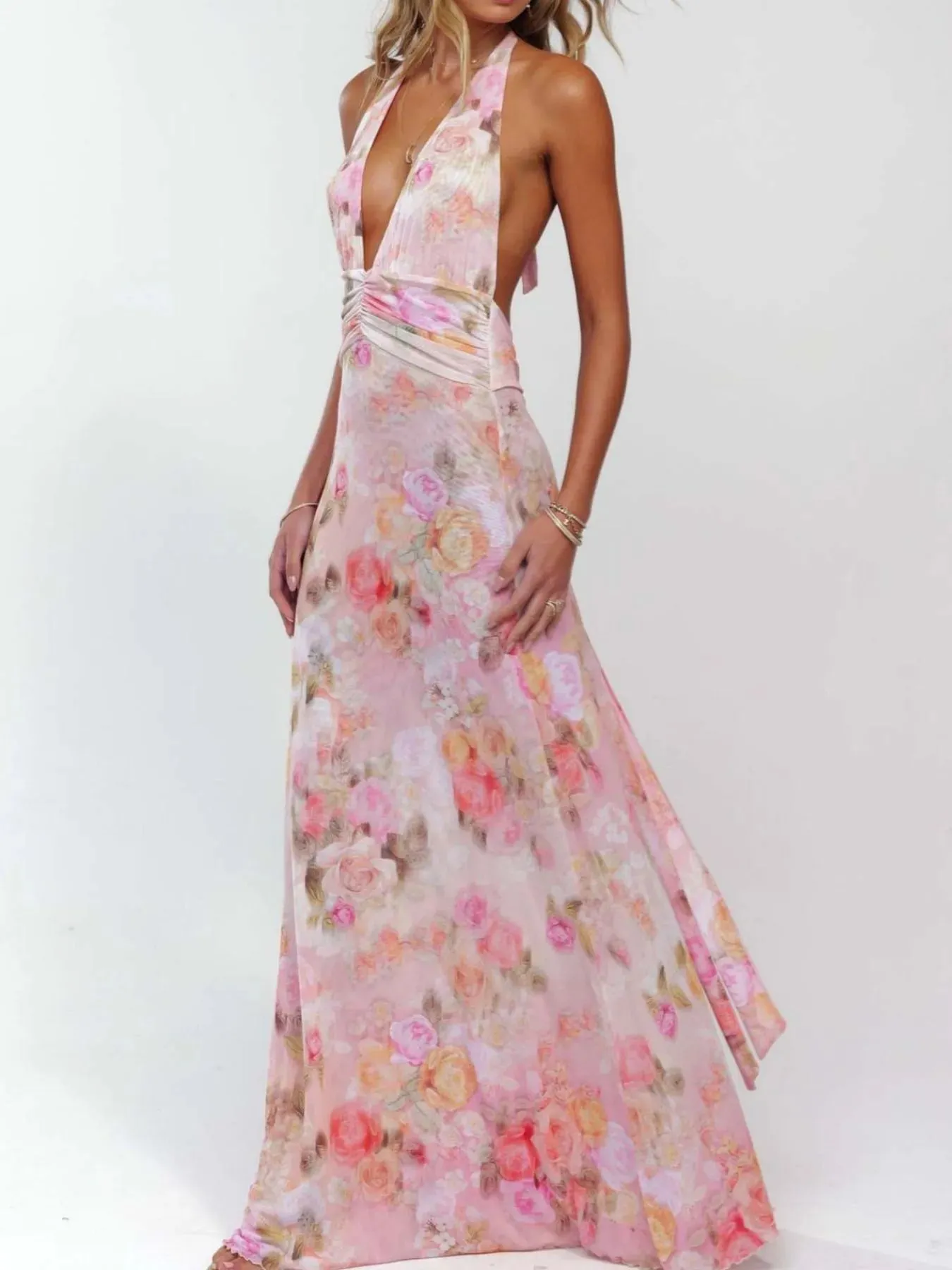 Floral Halter Neck Deep V Maxi Dress sold by Charming Charlie product image thumbnail 3