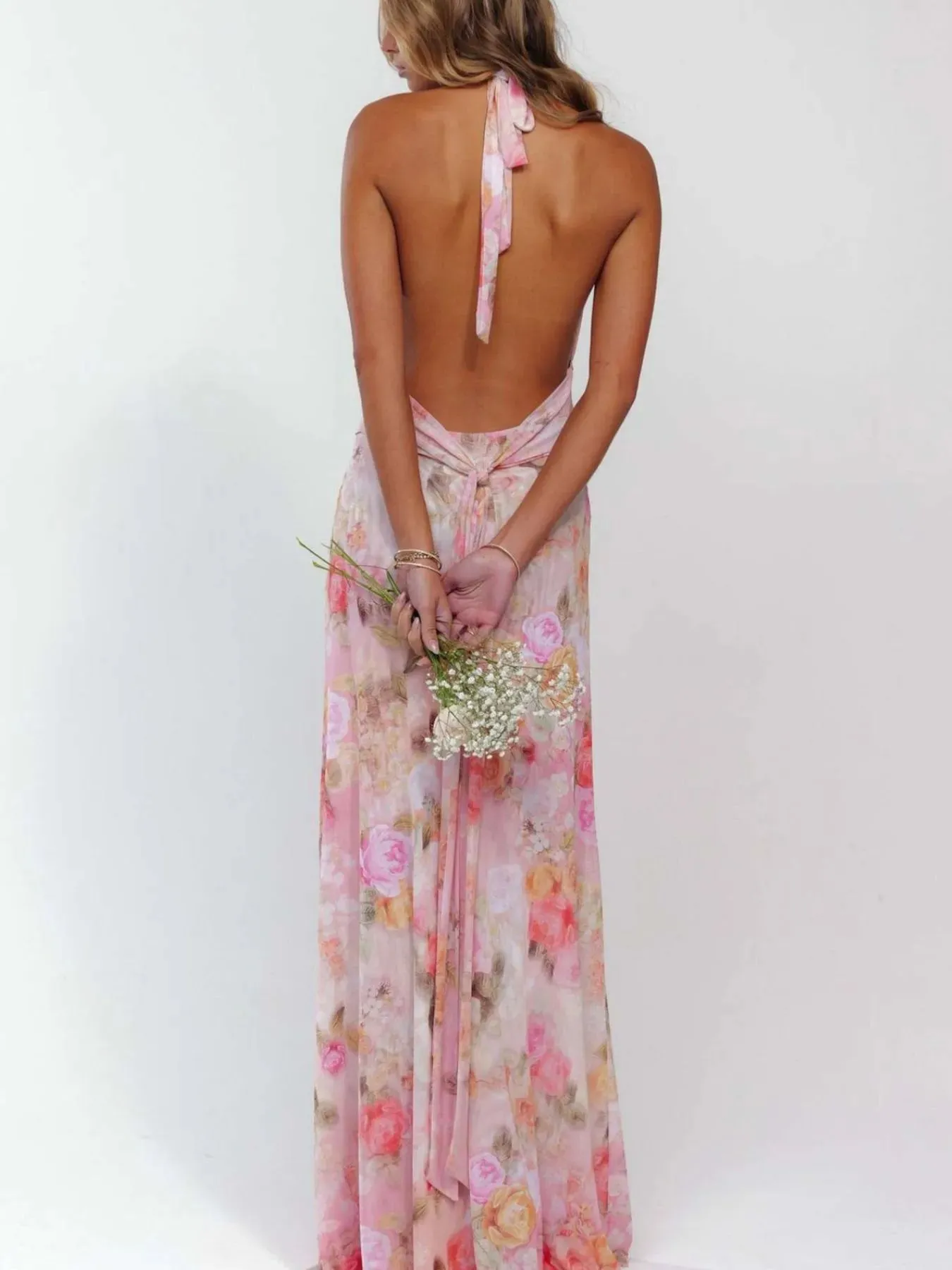 Floral Halter Neck Deep V Maxi Dress sold by Charming Charlie product image thumbnail 4