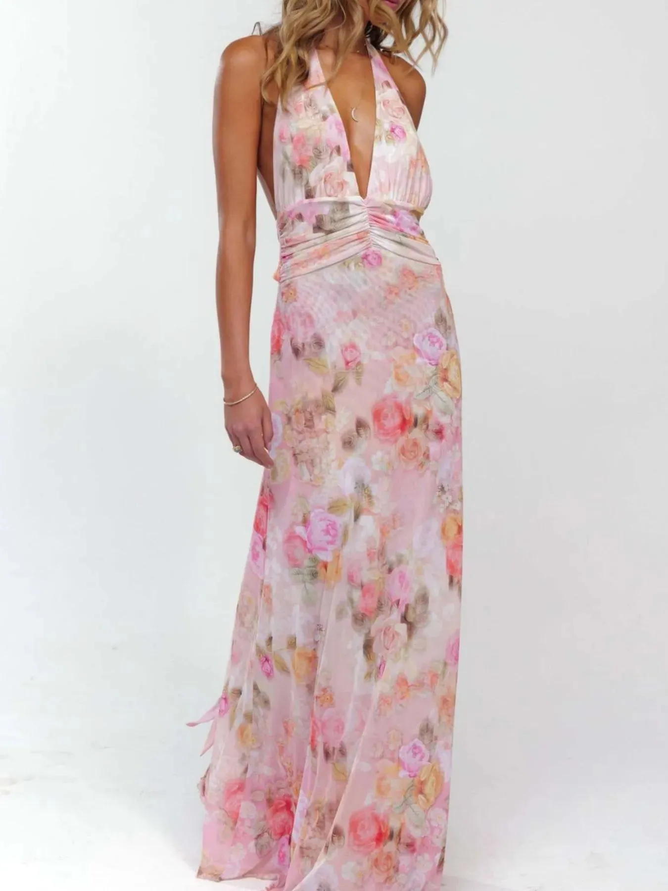 Floral Halter Neck Deep V Maxi Dress sold by Charming Charlie product image thumbnail 2