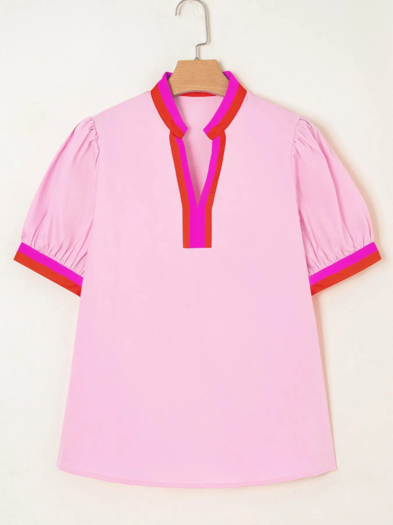 Contrast Trim Notched Short Sleeve Blouse sold by Charming Charlie product image thumbnail 2