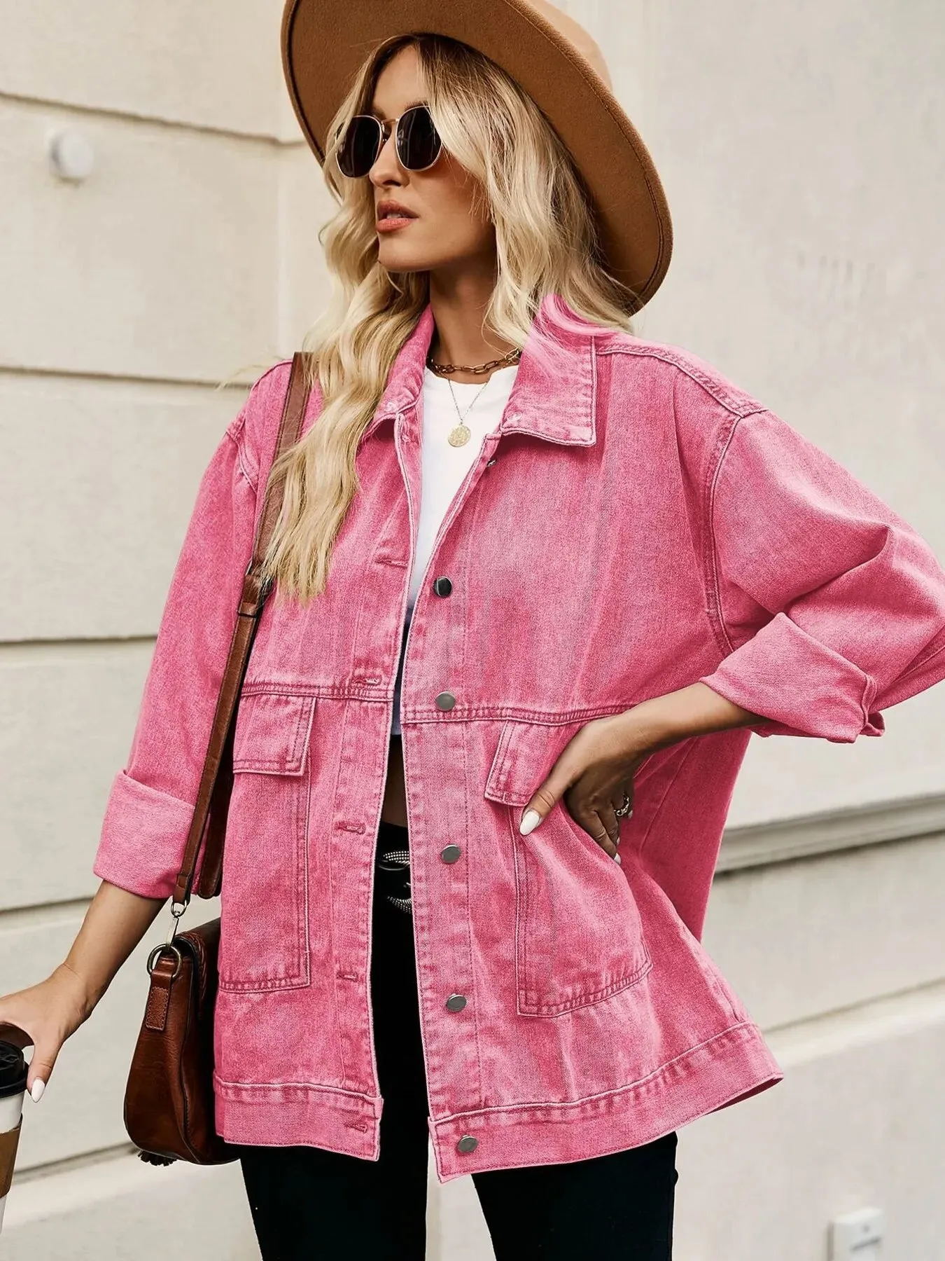 Oversized Button Up Denim Jacket with Hood sold by Charming Charlie product image thumbnail 4