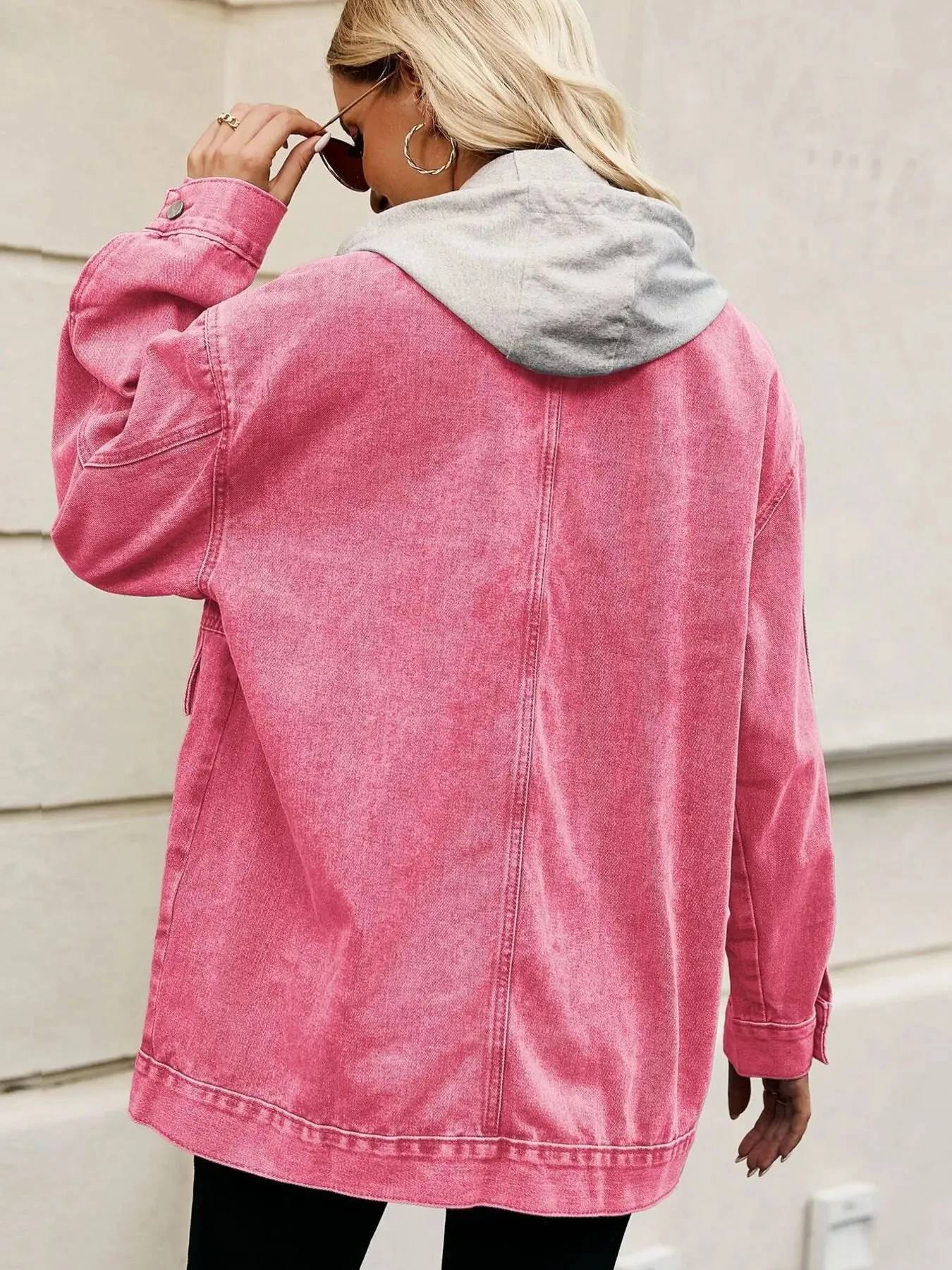 Oversized Button Up Denim Jacket with Hood sold by Charming Charlie product image thumbnail 2