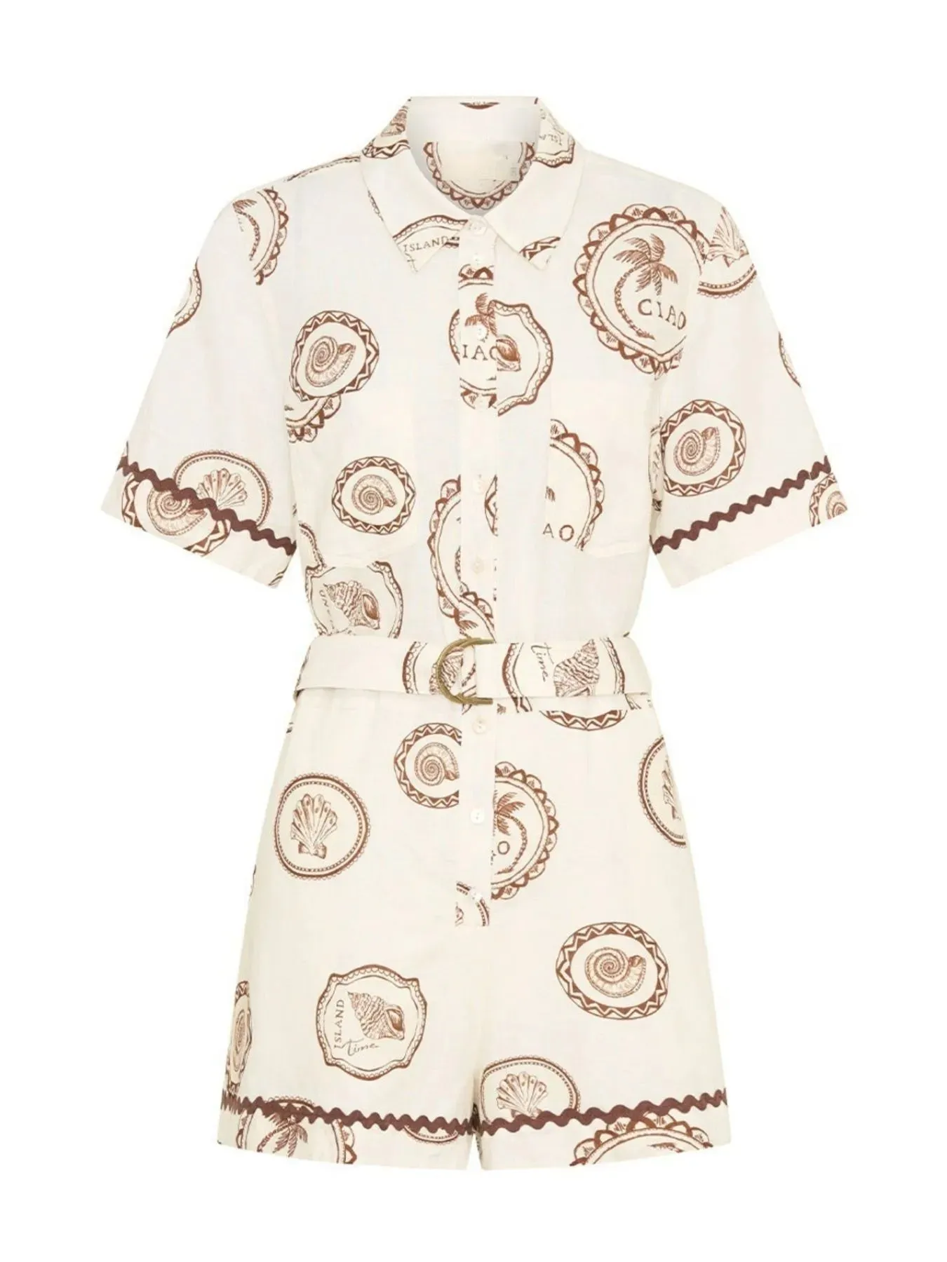 Printed Button-Up Half Sleeve Romper sold by Charming Charlie product image thumbnail 5