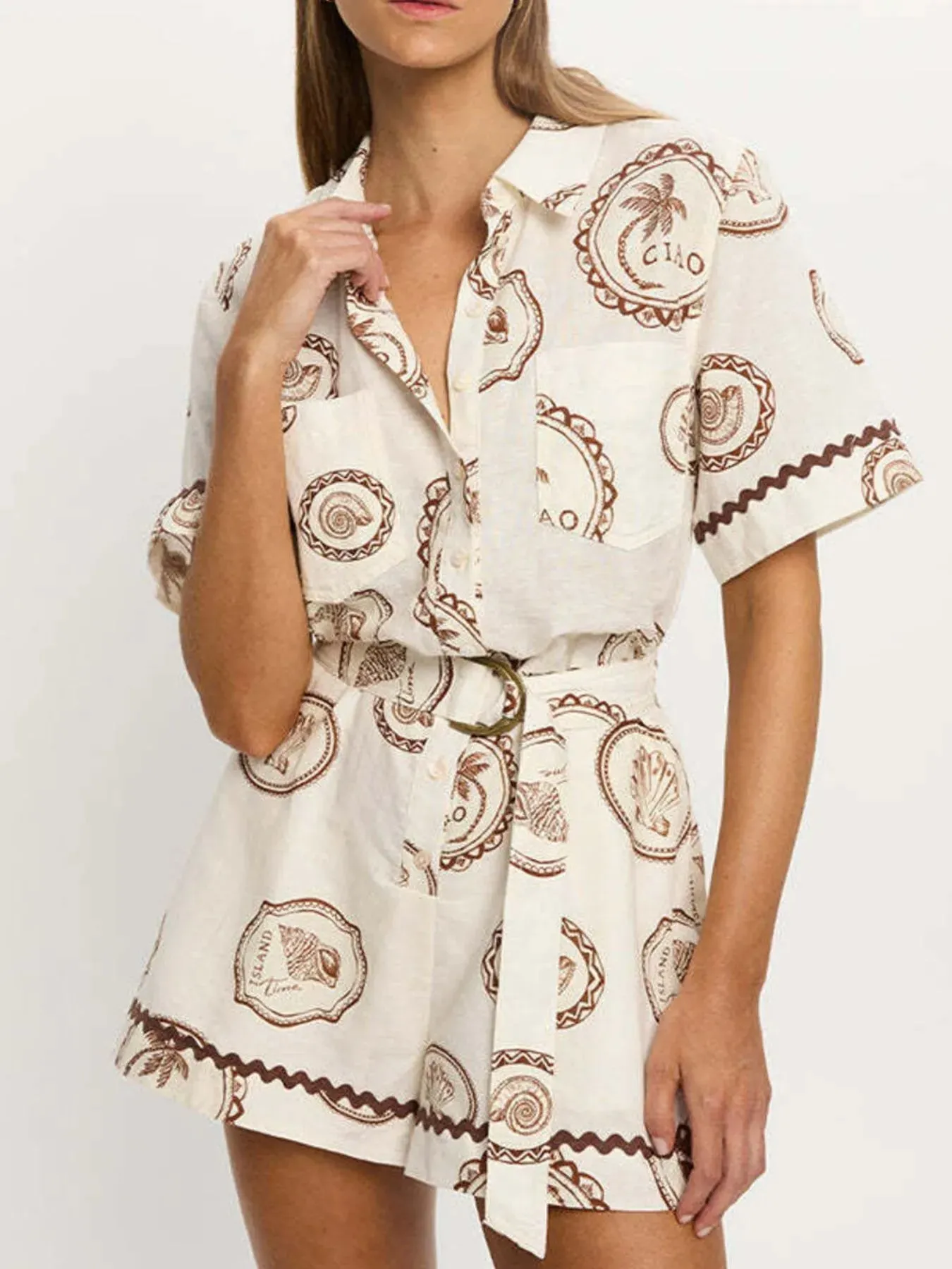 Printed Button-Up Half Sleeve Romper sold by Charming Charlie product image thumbnail 2