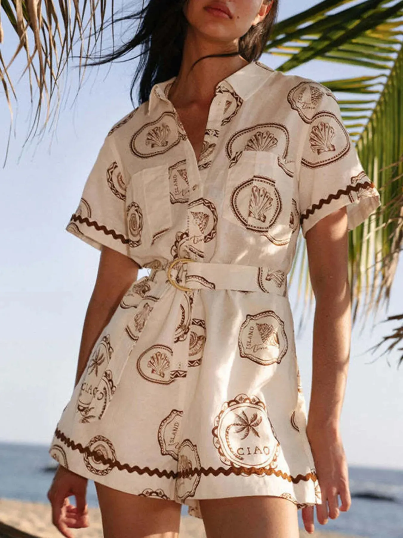 Printed Button-Up Half Sleeve Romper sold by Charming Charlie product image thumbnail 3