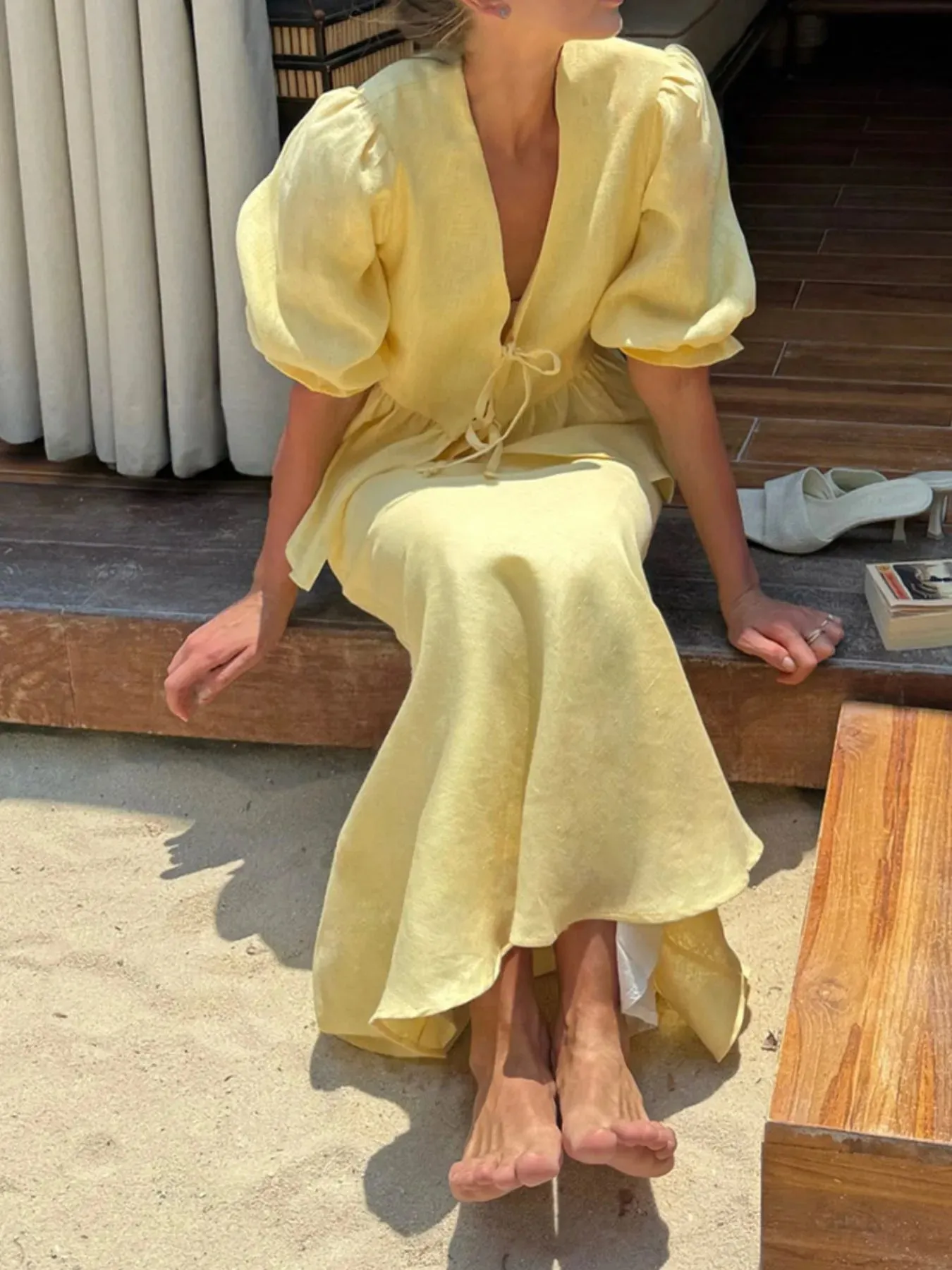 Tie Front Peplum Top and Skirt Set sold by Charming Charlie product image thumbnail 3