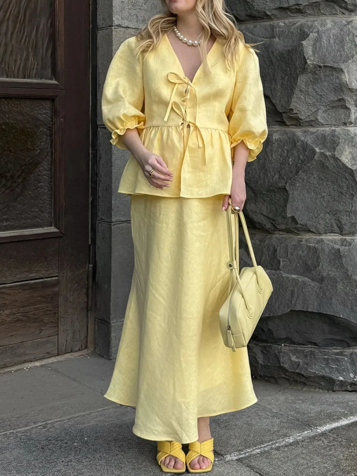 Tie Front Peplum Top and Skirt Set sold by Charming Charlie product image thumbnail 5