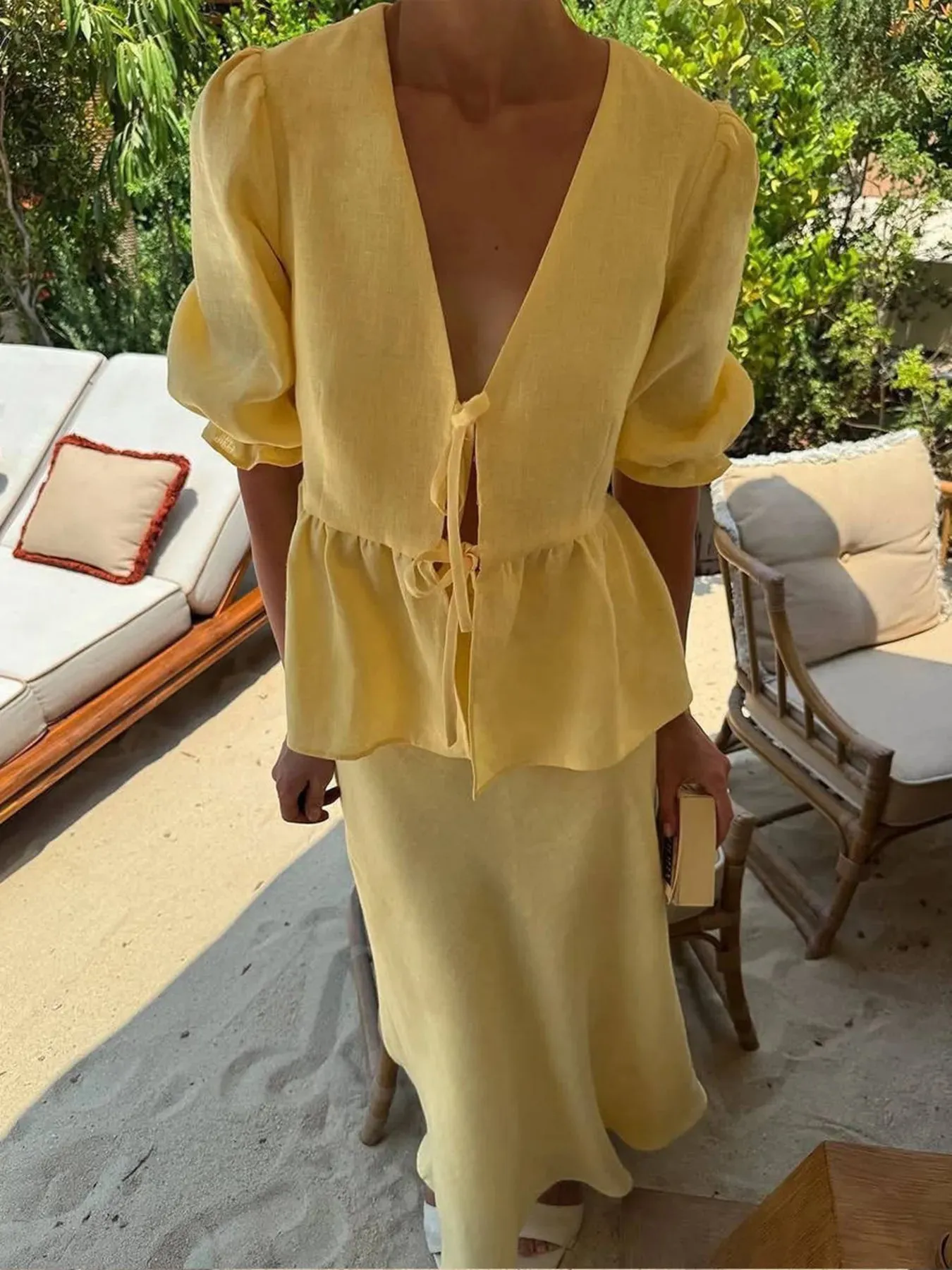 Tie Front Peplum Top and Skirt Set sold by Charming Charlie product image thumbnail 2