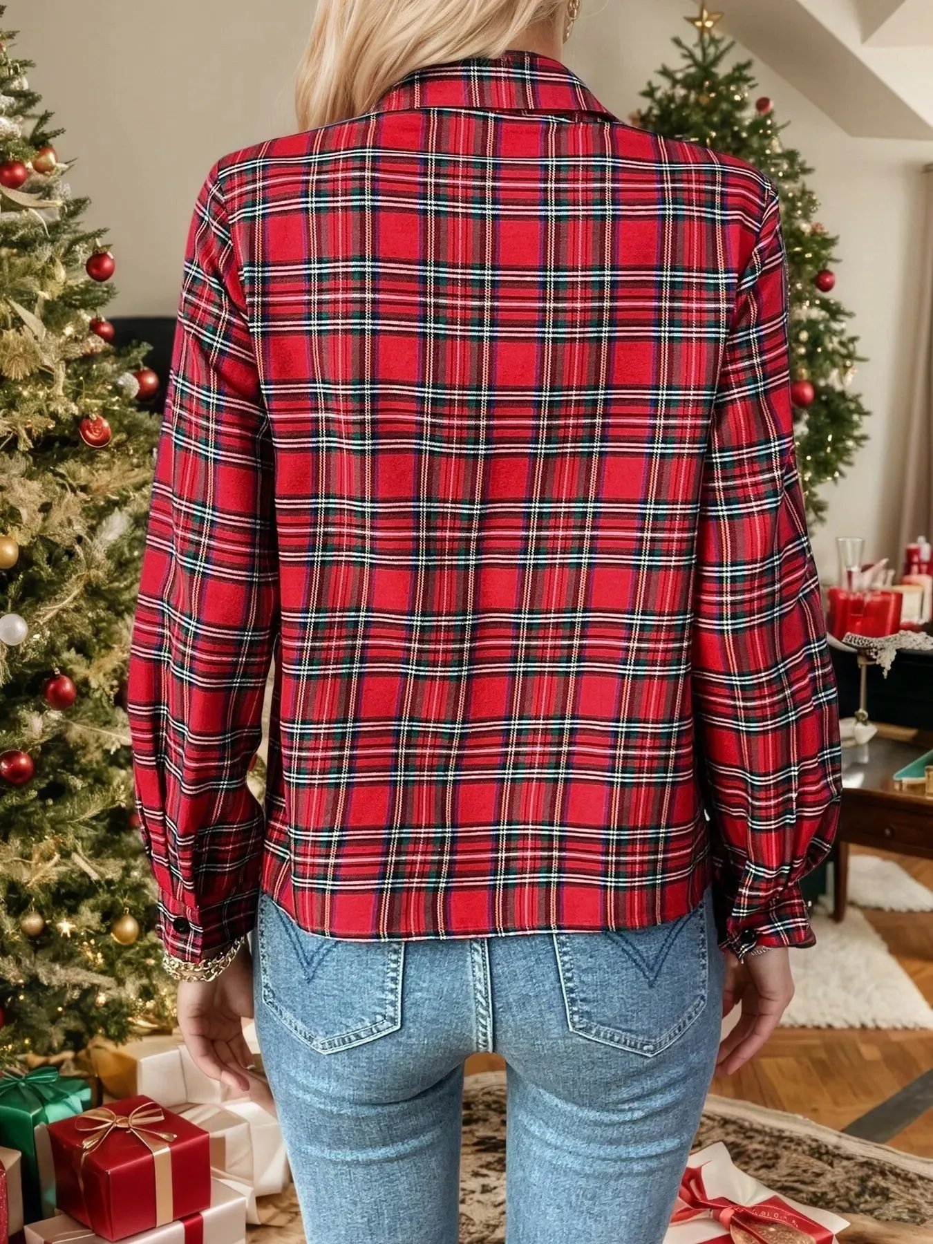 Plaid Long Sleeve Button-Down Shirt sold by Charming Charlie product image thumbnail 5