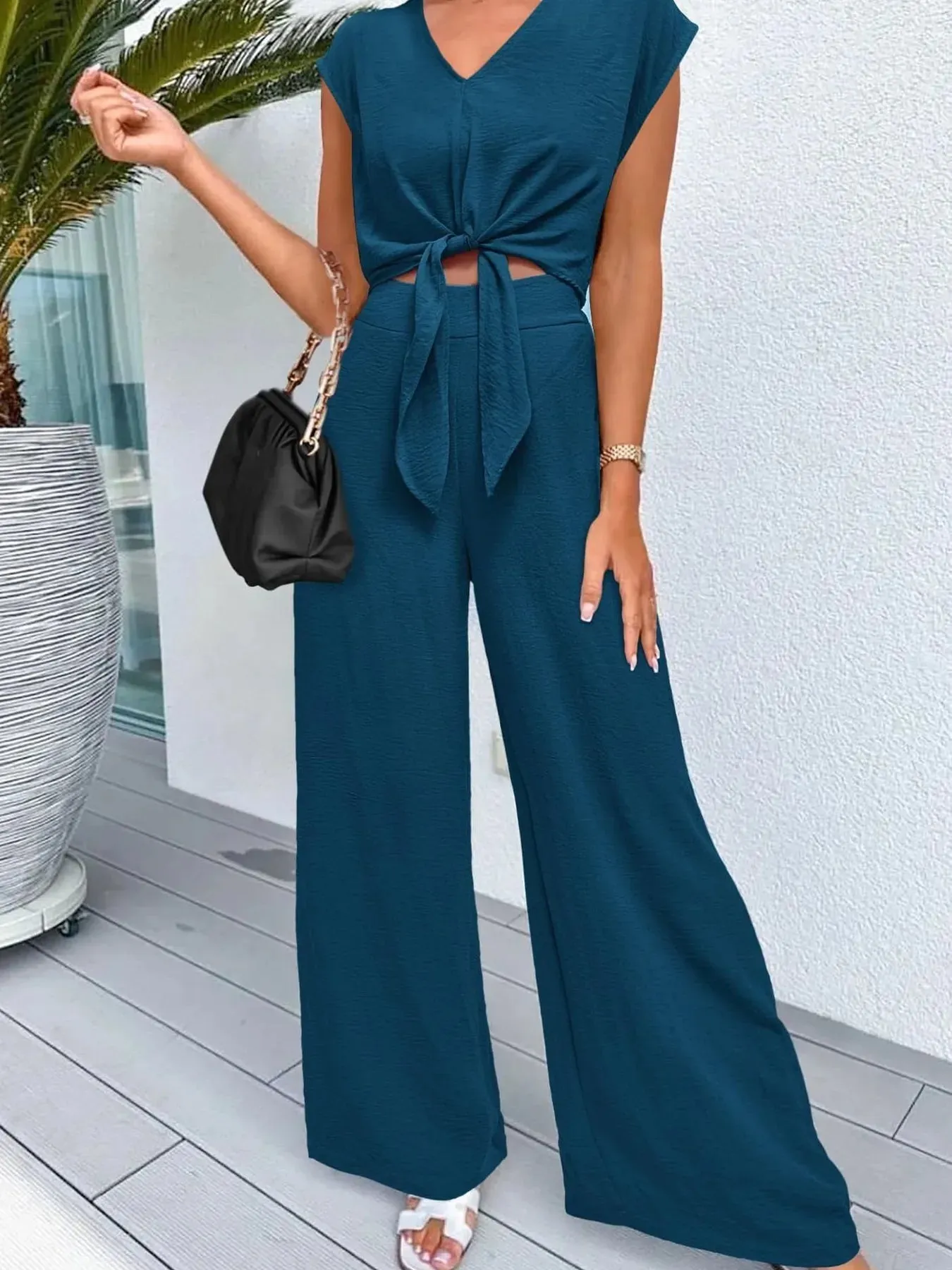 Tie Front Top and Wide Leg Pants Set sold by Charming Charlie