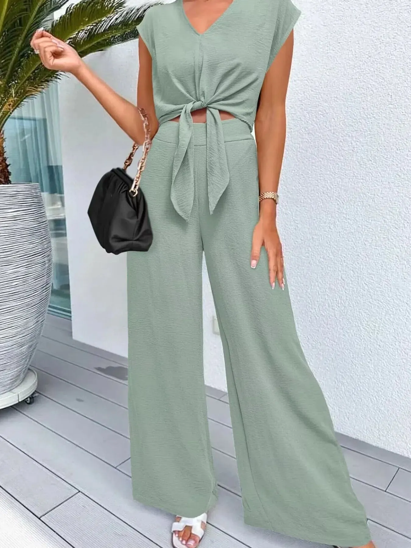 Tie Front Top and Wide Leg Pants Set sold by Charming Charlie product image thumbnail 4