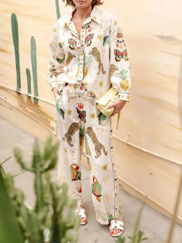 Printed Long Sleeve Shirt and Pants Set sold by Charming Charlie