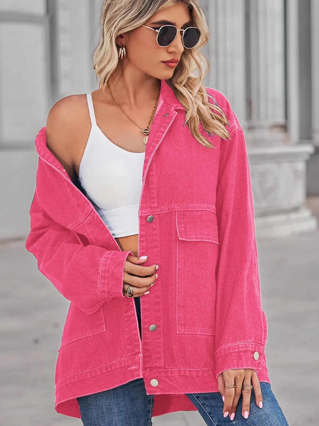 Button Up Long Sleeve Denim Jacket sold by Charming Charlie product image thumbnail 3