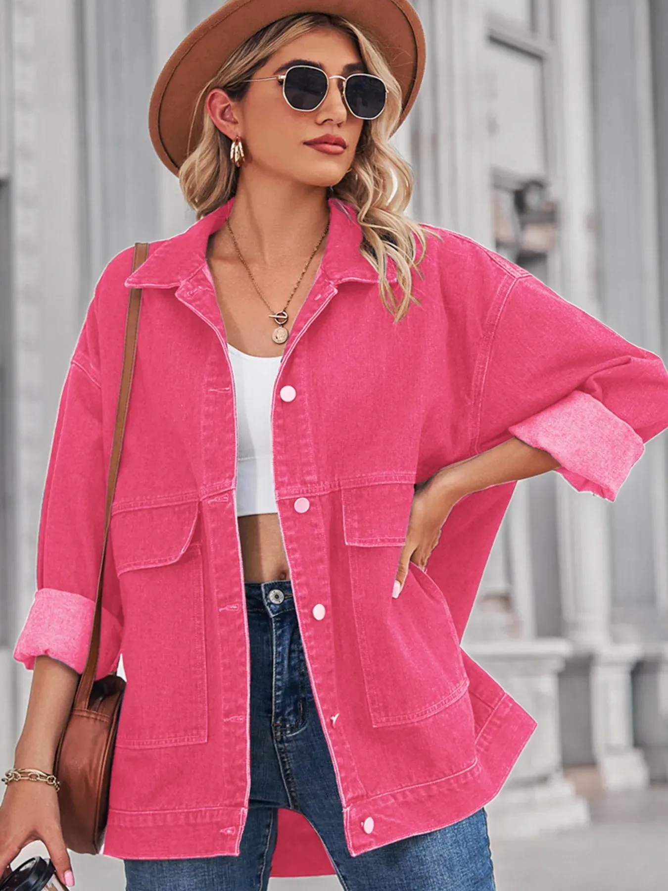 Button Up Long Sleeve Denim Jacket sold by Charming Charlie