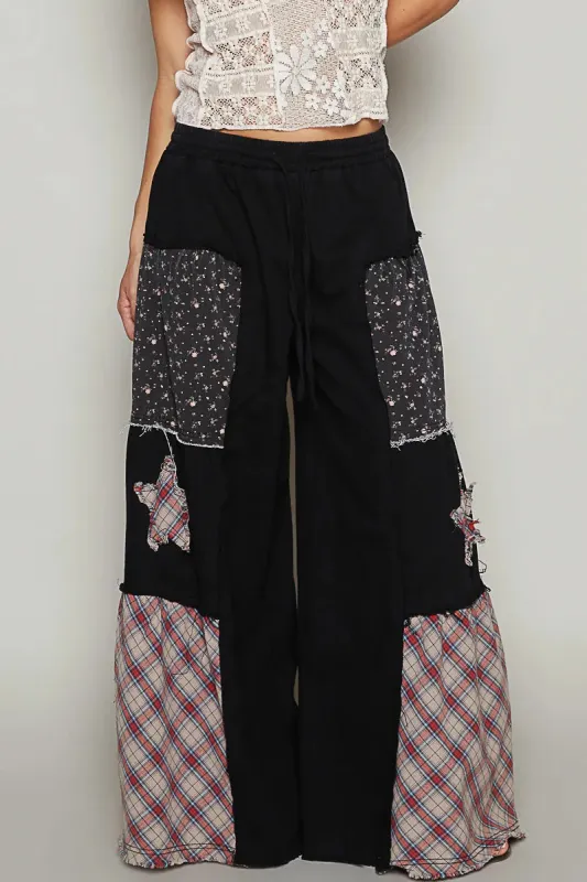 POL Drawstring Star Patch Contrast Wide Leg Pants sold by Charming Charlie