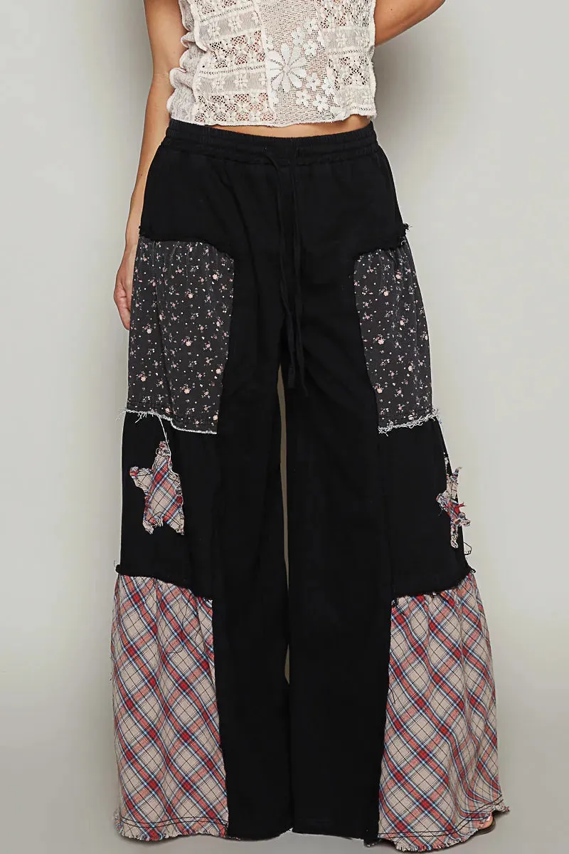 POL Drawstring Star Patch Contrast Wide Leg Pants sold by Charming Charlie