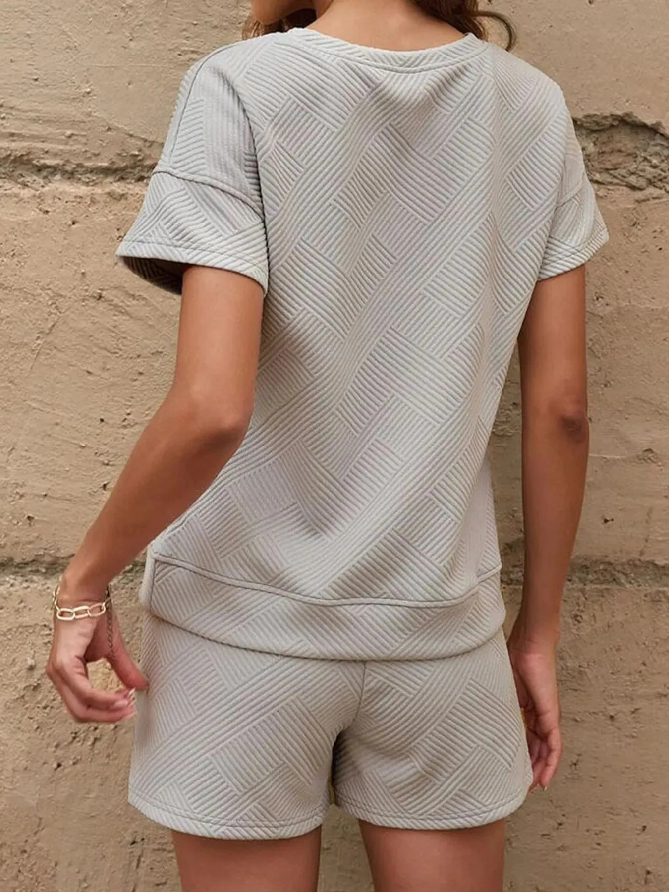 Textured Round Neck Top and Shorts Two-Piece Set sold by Charming Charlie product image thumbnail 3