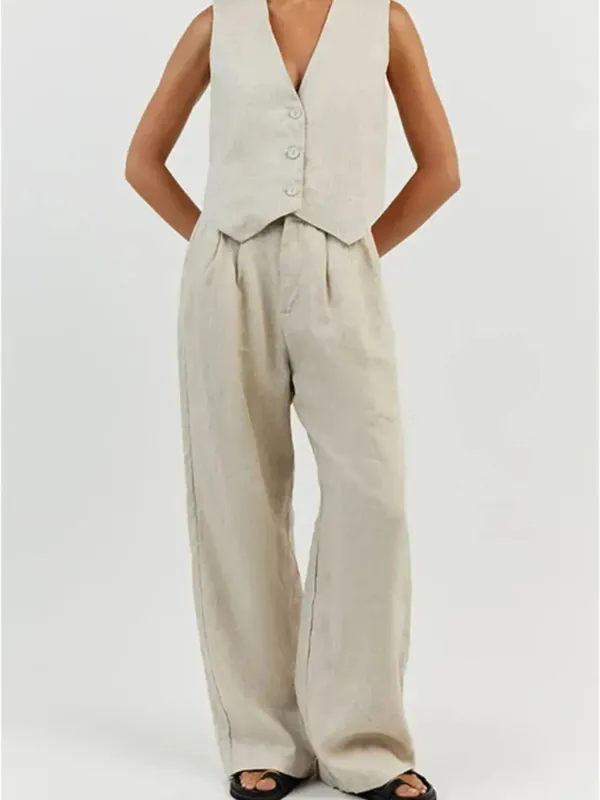 Full Size V-Neck Vest and Wide Leg Pants Set Plus Size sold by Charming Charlie