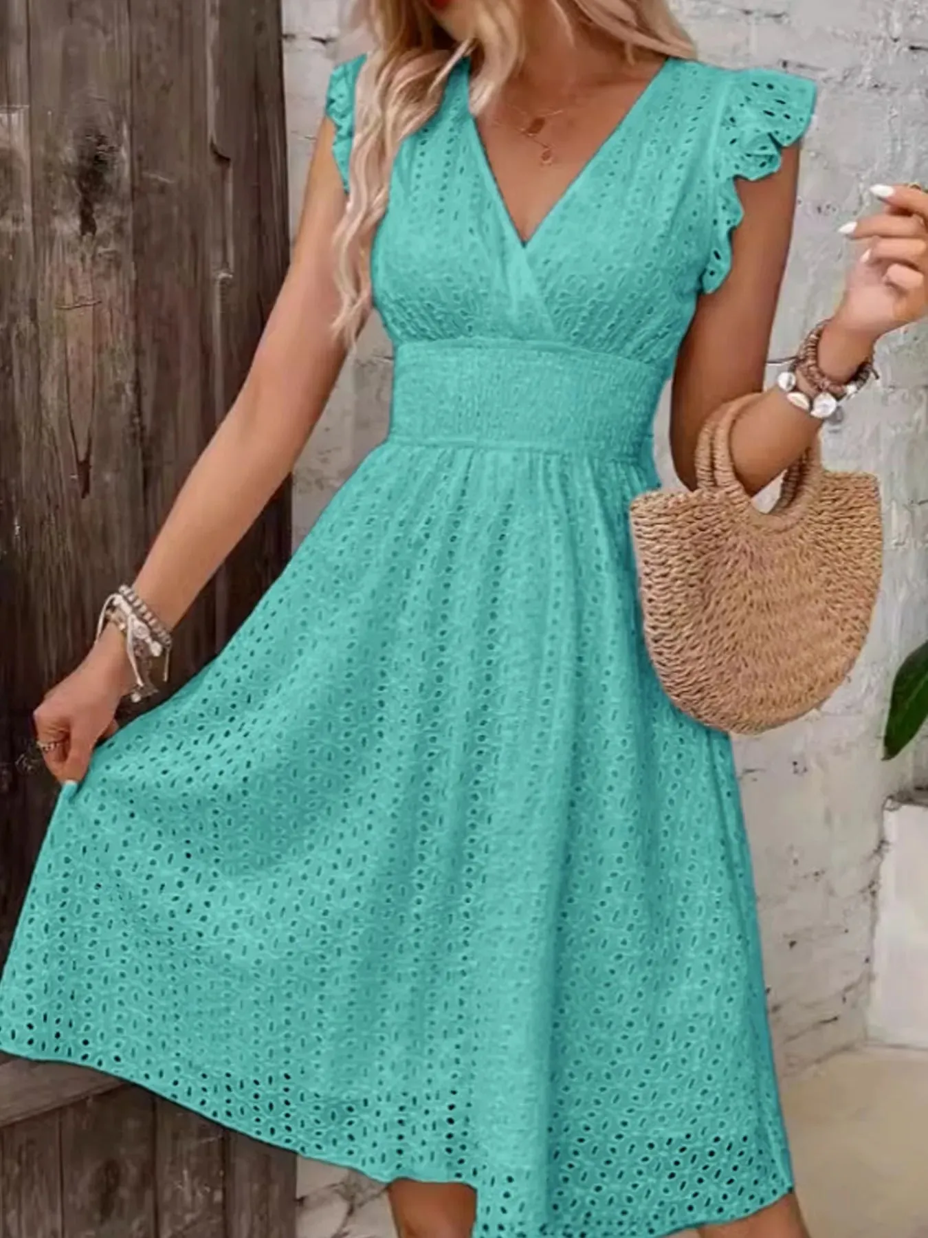 Eyelet Ruffled Cap Sleeve Mini Dress sold by Charming Charlie product image thumbnail 5