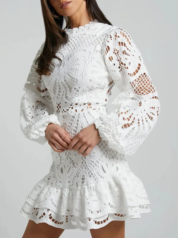 Lace Crochet Long Sleeve Mini Dress sold by Charming Charlie