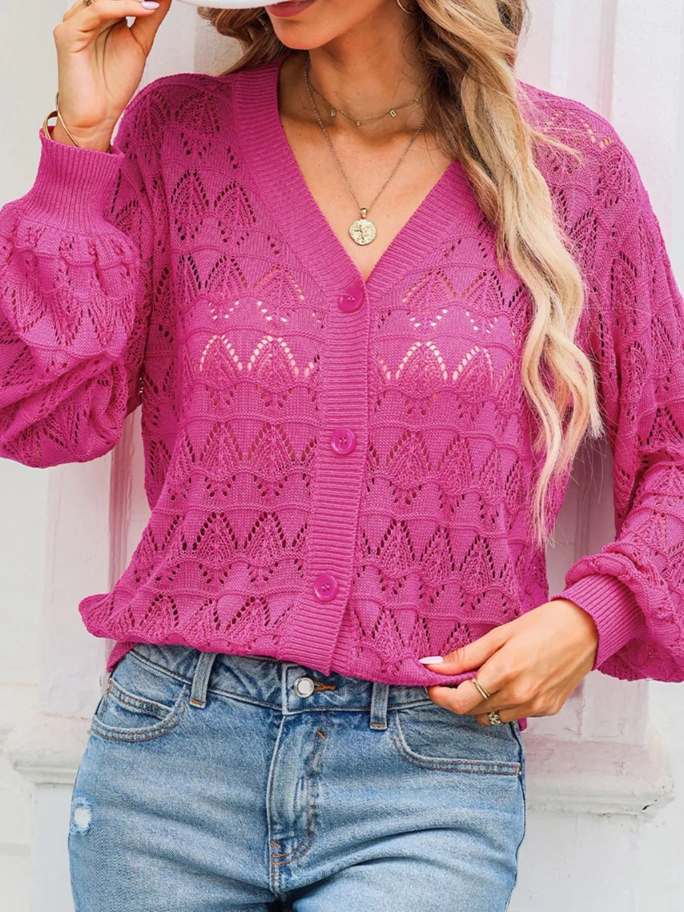 Buttoned Front Openwork Cardigan sold by Charming Charlie product image thumbnail 5