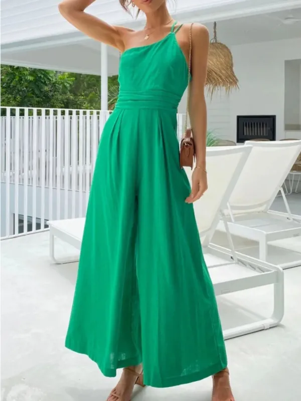 Single Shoulder Wide Leg Jumpsuit sold by Charming Charlie