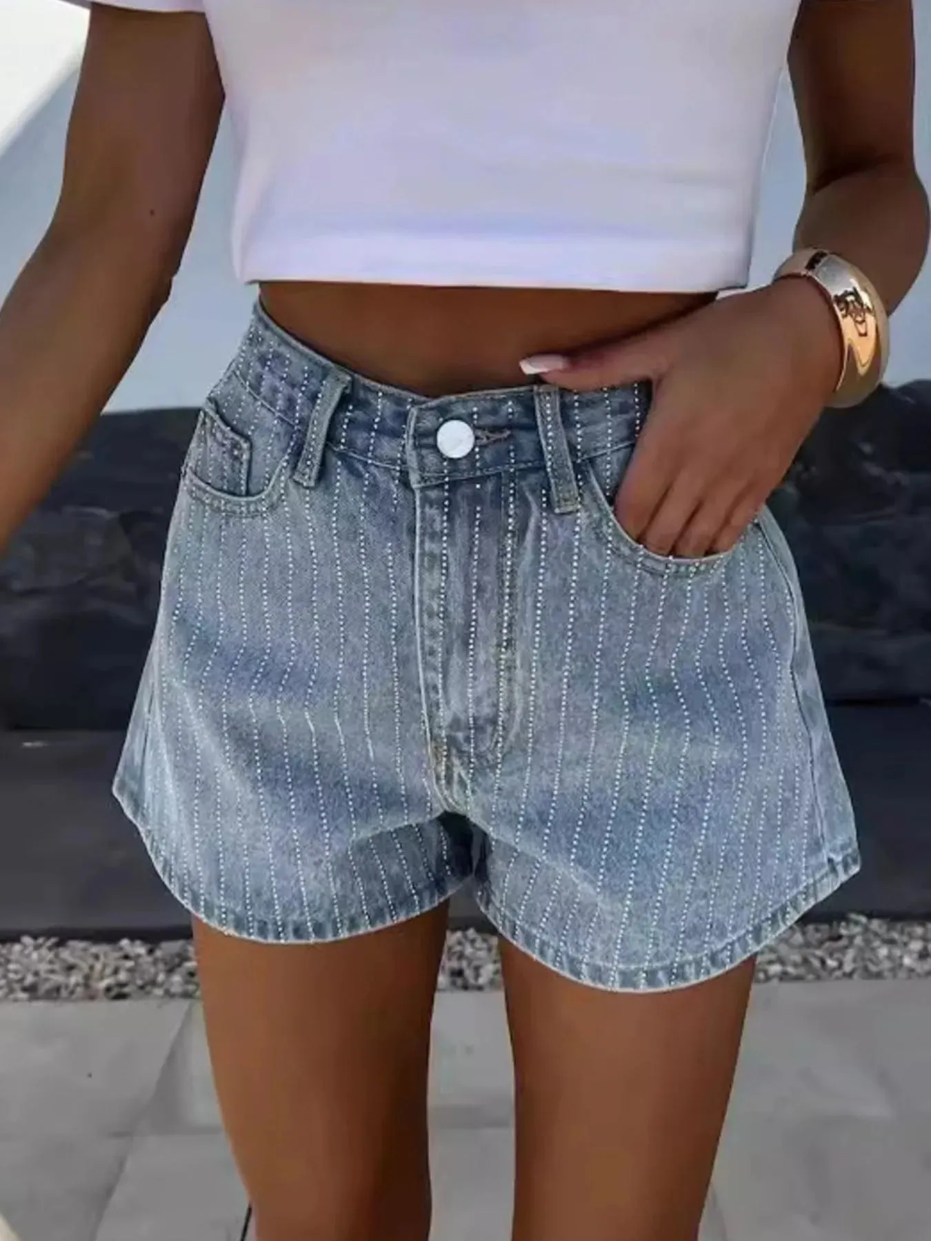 High Waist Wash Denim Shorts sold by Charming Charlie