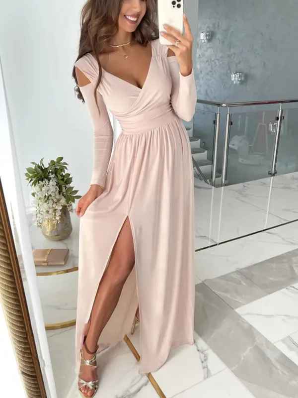 Full Size Slit Surplice Cutout Long Sleeve Maxi Dress Plus Size sold by Charming Charlie