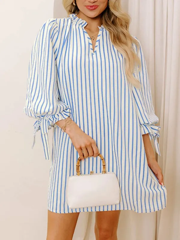 Stripe Knotted Sleeve Notched Shift Mini Dress sold by Charming Charlie