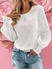 Eyelet Long Sleeve Blouse with Elastic Cuffs sold by Charming Charlie