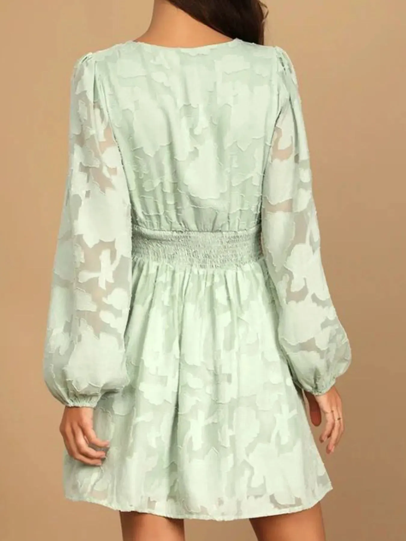 Smocked V-Neck Balloon Sleeve Dress sold by Charming Charlie product image thumbnail 3