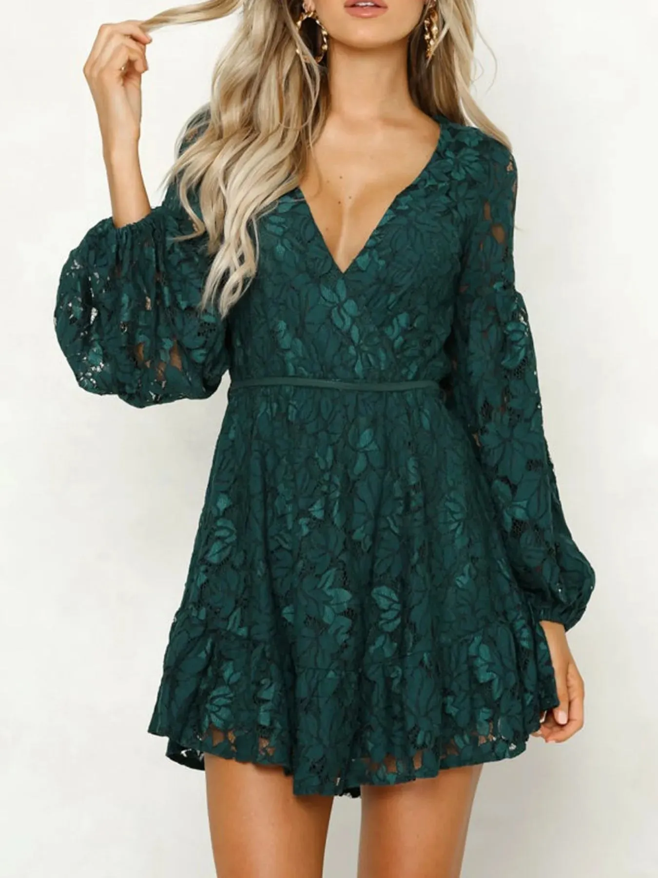Lace V-Neck Long Sleeve Mini Dress sold by Charming Charlie product image thumbnail 2