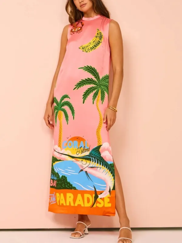 Side Slit Printed Sleeveless Dress sold by Charming Charlie