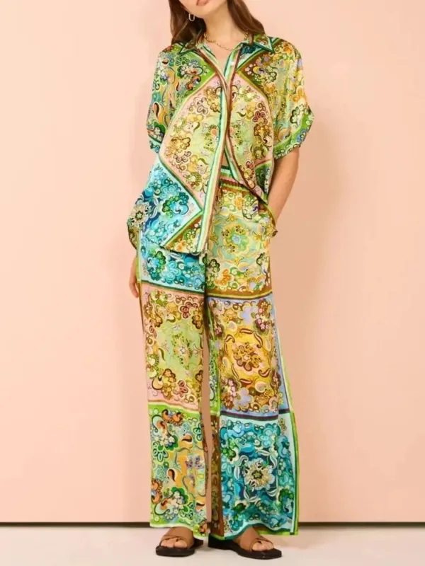 Printed Button Up Shirt and Pants Set sold by Charming Charlie