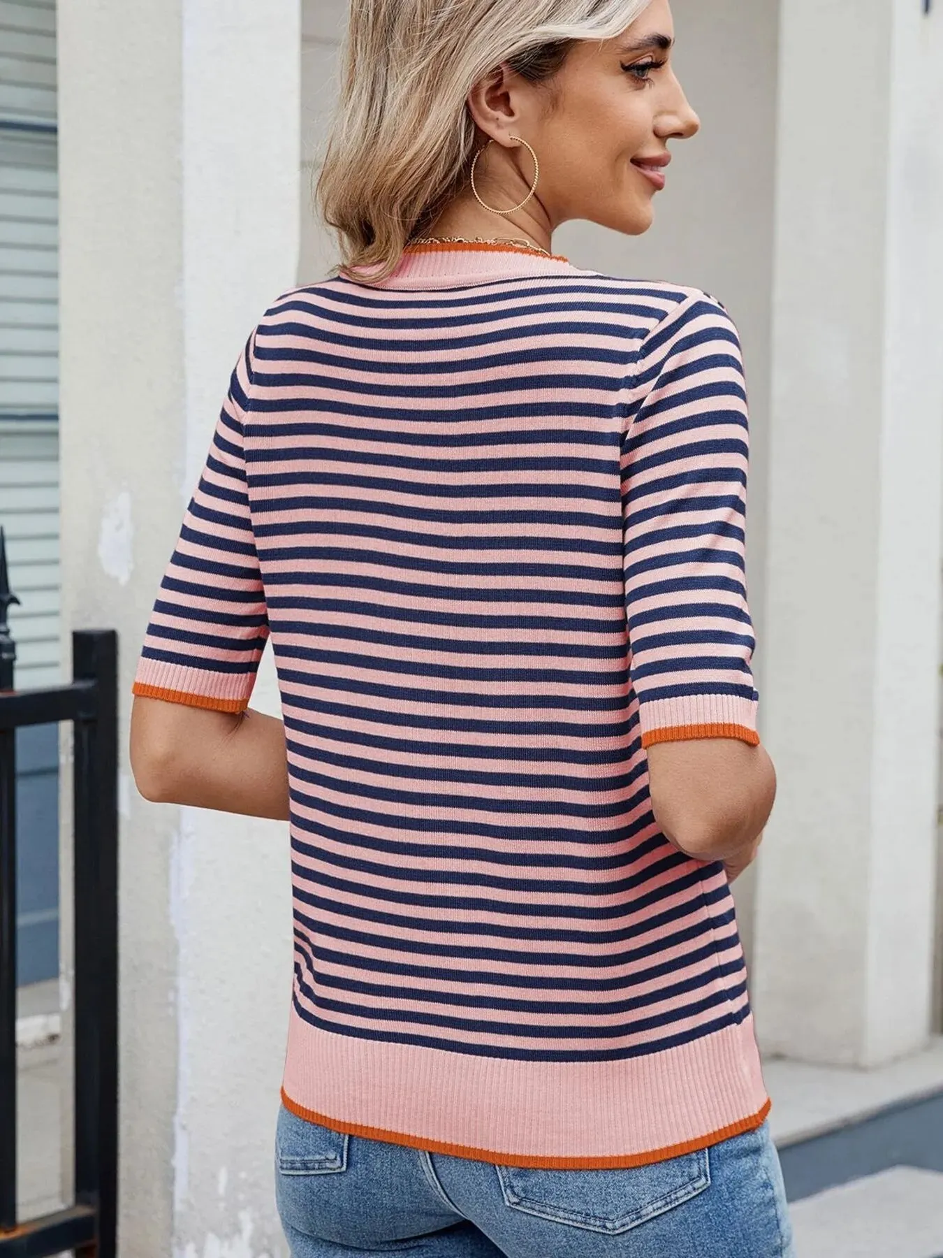 Striped Casual T-Shirt with Contrast Trim sold by Charming Charlie product image thumbnail 2